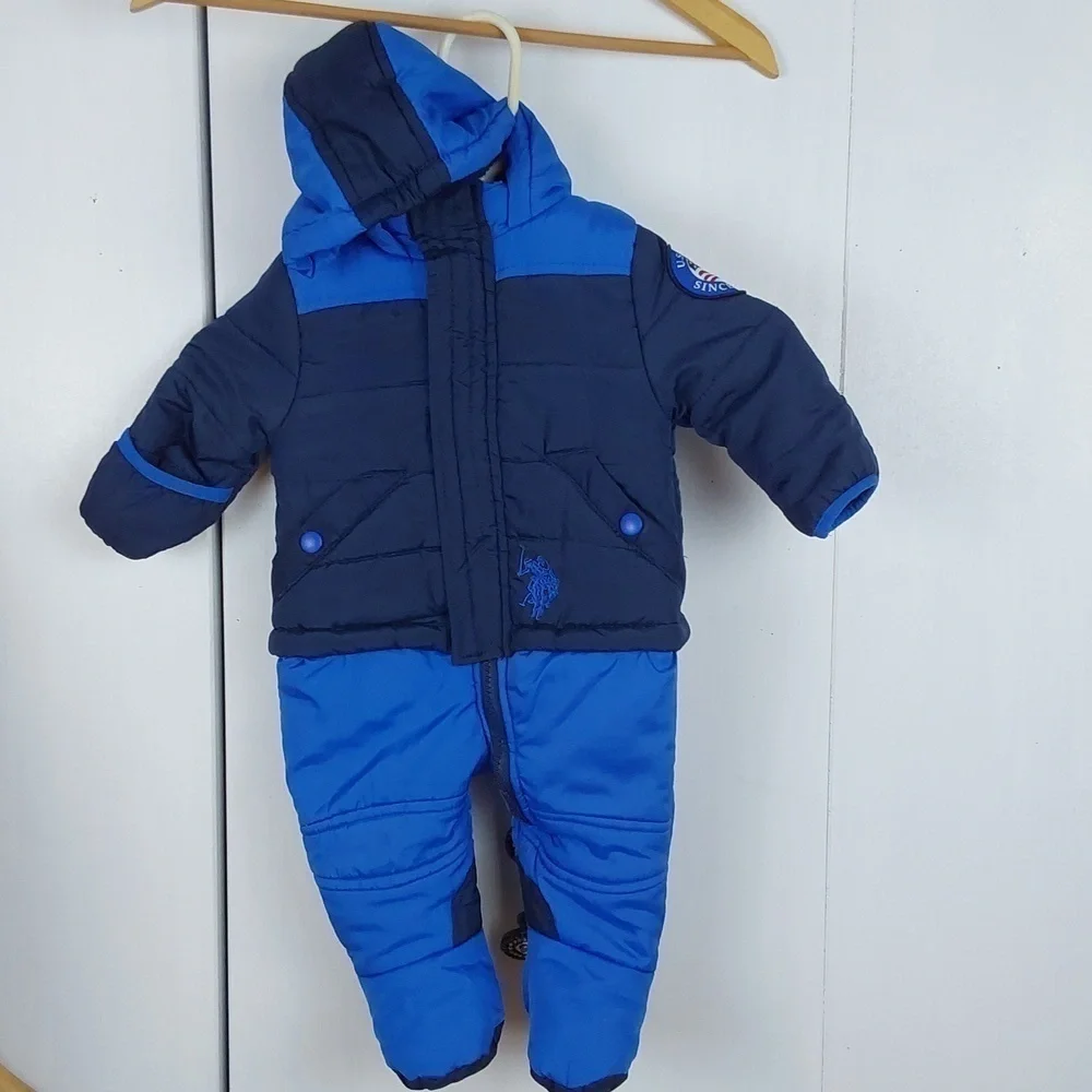 U.S POLO Assn Blue SnowSuit Logo Designer Baby Sz.6/9 Months